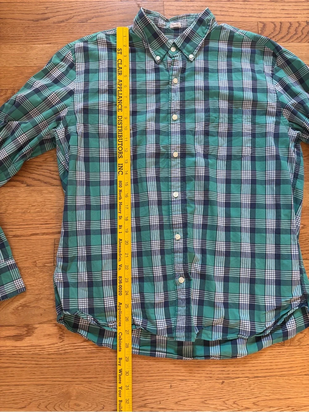J.Crew Slim Fit Button Down Shirt Men's XL Green Blue Plaid 100% Cotton Casual